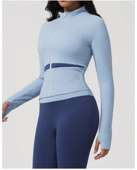 Contrast Color Long Sleeve Sports Coat – Quick-Drying Yoga & Running Top