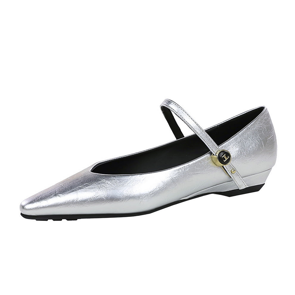 Women’s Low Heel Wedge Mary Jane Shoes with Pointed Toe