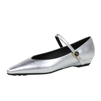 Women’s Low Heel Wedge Mary Jane Shoes with Pointed Toe