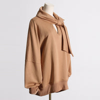 Solid Color Women Sweatshirt Casual Loose Scarf Collar - Modestly Vogue 