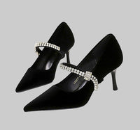 Rhinestone Strap Pointed Toe Suede Stiletto High Heels for Women