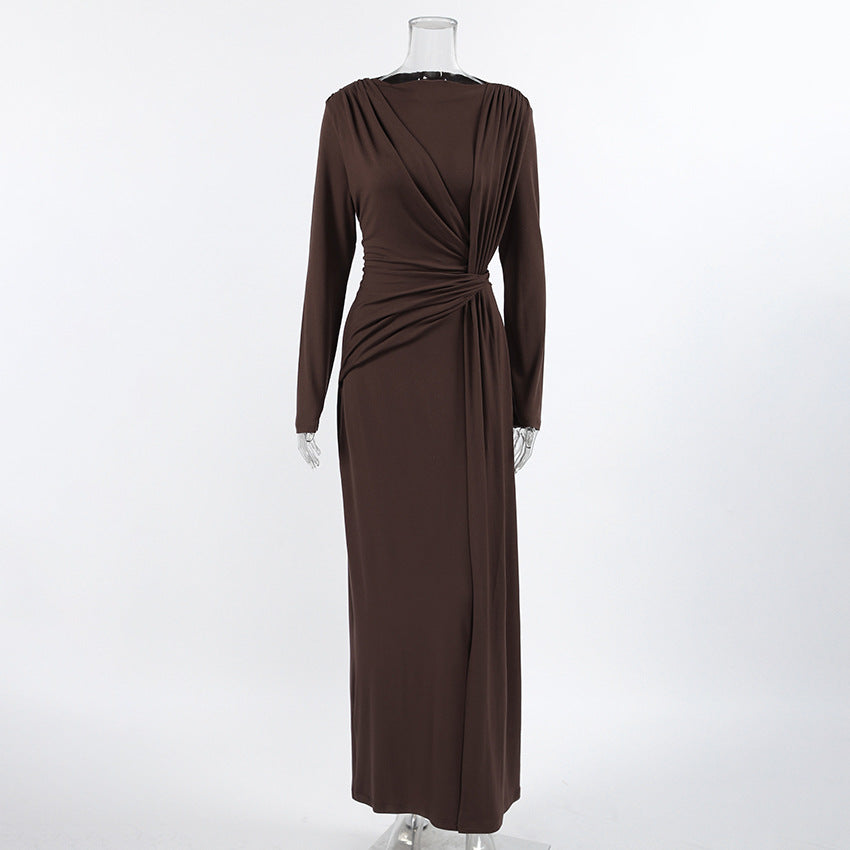Elegant Ruched Twisted Maxi Bodycon Dress - Modestly Vogue 