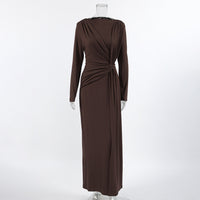 Elegant Ruched Twisted Maxi Bodycon Dress - Modestly Vogue 