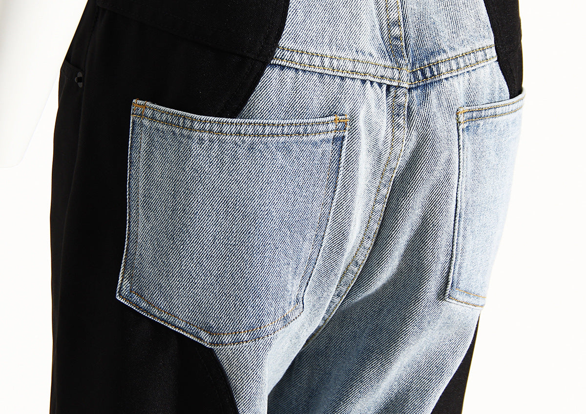 Black Blue Wave Stitch Jeans – Women’s Wide-Leg Denim Pants