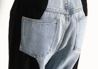 Black Blue Wave Stitch Jeans – Women’s Wide-Leg Denim Pants