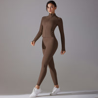 Trendy Push-Up Long Sleeve Yoga Set – Slim Zipper Workout Clothes for Women - Modestly Vogue 