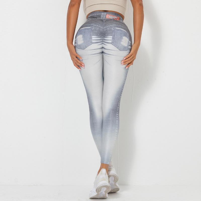 Digital Printing Denim Blue Yoga Pants Sports Leggings - Modestly Vogue 