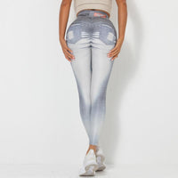 Digital Printing Denim Blue Yoga Pants Sports Leggings - Modestly Vogue 