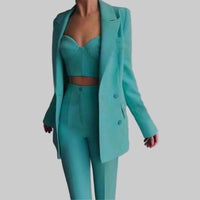 Black Tailored Bustier Blazer Suit Set Three Piece Pant Set - Modestly Vogue 