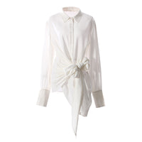 Spring Summer Niche Bow Lace up Long Sleeve Shirt Women Loose Slimming Shirt - Modestly Vogue 