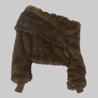 Brown Fur Cropped Of The Shoulder Loose Comfortable Plush Top - Modestly Vogue 