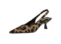 Kitten Heel Slingback PU Leather Closed Toe Heels Sandals Shoes - Modestly Vogue 