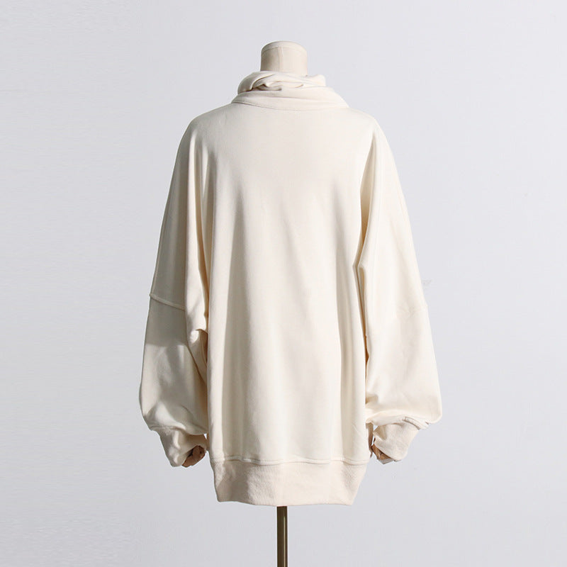 Solid Color Women Sweatshirt Casual Loose Scarf Collar - Modestly Vogue 