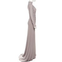 High Waist Ruched Elegant Long Sleeved Holiday Maxi Dress - Modestly Vogue 