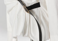 Pleated Waist Belted Mid-Length Shirt – White Casual Fashion Top - Modestly Vogue 