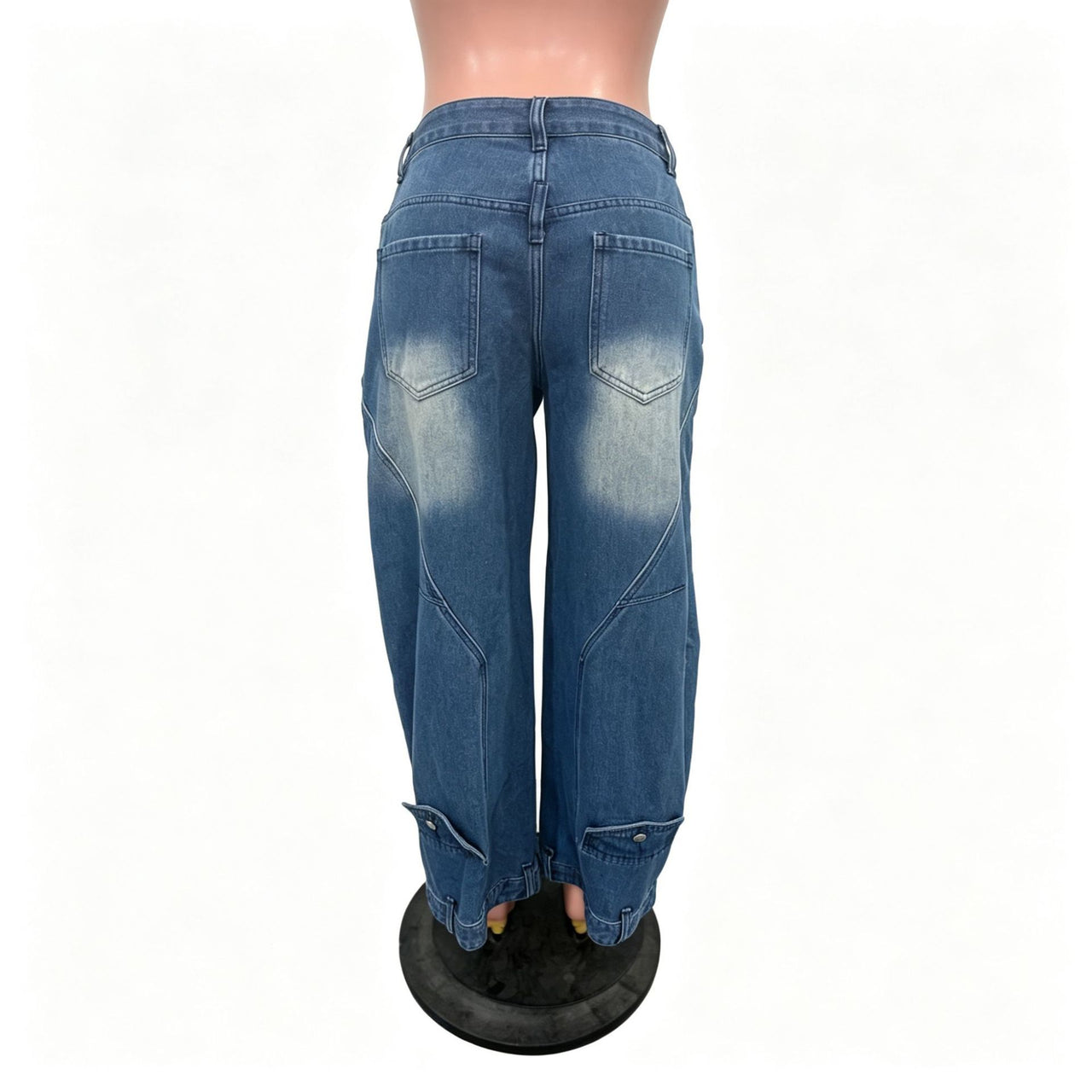 Washed Distressed Pocket Wide Loose Jeans Women