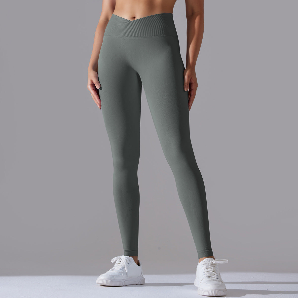 Seamless Knitted Yoga Pants Cross Waist Peach Hip Raise Yoga Pants - Modestly Vogue 