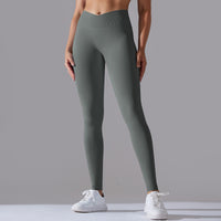 Seamless Knitted Yoga Pants Cross Waist Peach Hip Raise Yoga Pants - Modestly Vogue 