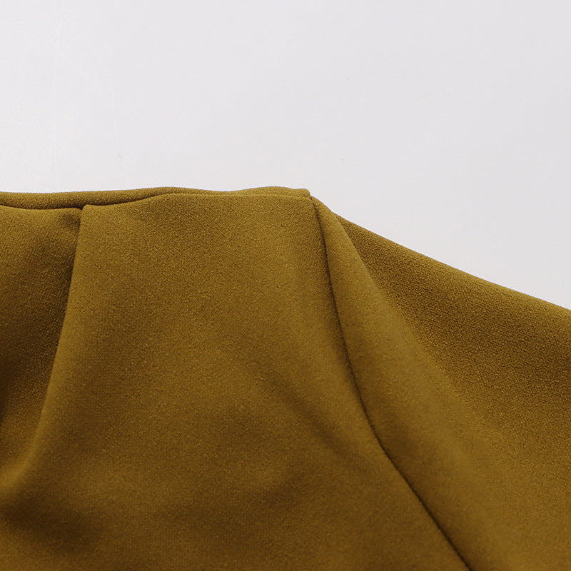 Earthtone Dress Women Solid Color round Neck Irregular Asymmetric Shawl Dress - Modestly Vogue 