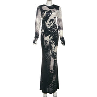 Animal Print Round Neck Long Sleeve Maxi Dress - Modestly Vogue 