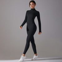 Trendy Push-Up Long Sleeve Yoga Set – Slim Zipper Workout Clothes for Women - Modestly Vogue 