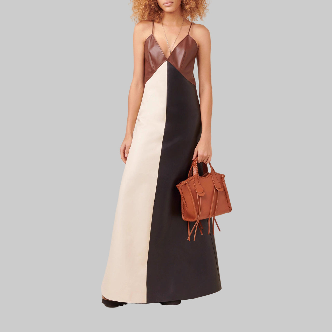 Earth Tone Patchwork Leather Dress - Modestly Vogue 