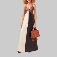 Earth Tone Patchwork Leather Dress - Modestly Vogue 