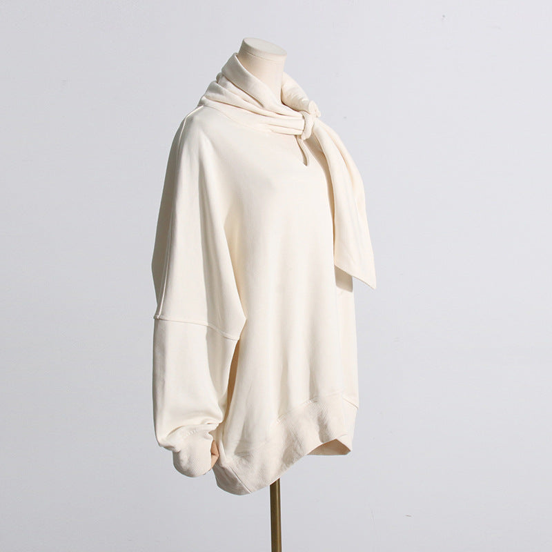 Solid Color Women Sweatshirt Casual Loose Scarf Collar - Modestly Vogue 