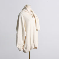Solid Color Women Sweatshirt Casual Loose Scarf Collar - Modestly Vogue 