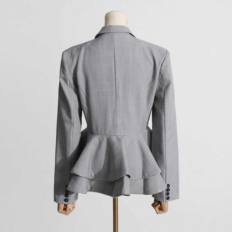Elegant Double Breasted Ruffled Waist Short Blazer - Modestly Vogue 