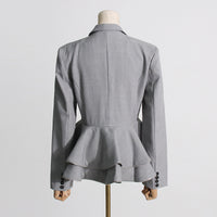 Elegant Double Breasted Ruffled Waist Short Blazer - Modestly Vogue 