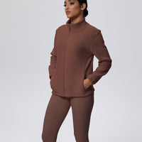 Women’s High Waist Yoga Suit with Long Sleeve Fleece Zipper Coat