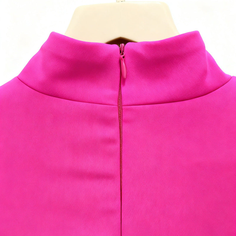 Pink High Neck Collar Cuff Large Floral Maxi Formal Dress - Modestly Vogue 