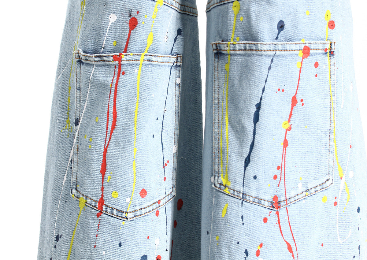 Denim Splash Paint Jeans - Modestly Vogue 