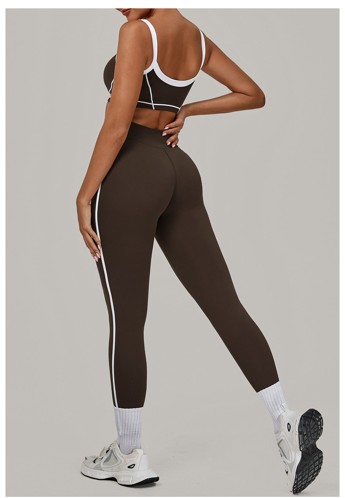 Autumn Sand Color Contrast Patchwork Yoga Suit Skinny Slimming Outdoor Sports Running Fitness Two Piece Sets