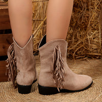 Women’s Retro Suede Low Heel Chunky Martin Boots with Tassel