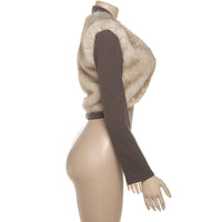 Cropped Fur Trim Sweater Jacket - Modestly Vogue 