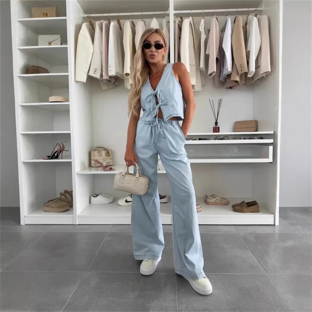 Light Blue Top Light Blue Pants Suit