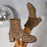 Women’s Leopard Print Suede Chunky Heel Ankle Boots