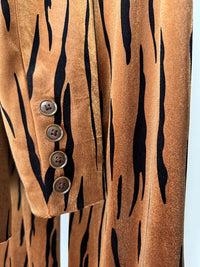Autumn Winter Tiger Leather Print Blazer Long Sleeved Suit