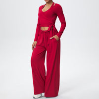 Brushed Quick Drying Yoga Suit Sling Beautiful Back Strap Long Sleeve Hammer Yoga Trousers Three Piece Set - Modestly Vogue 