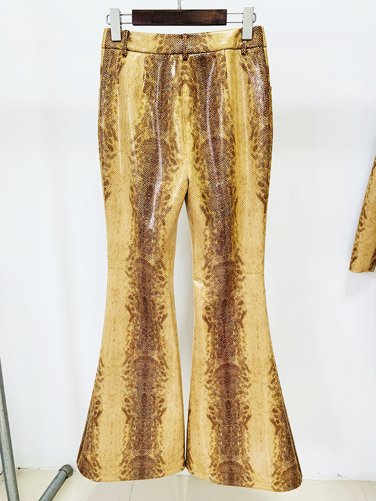Snakeskin Leather Jacket & Flared Pants | Bold Co-Ord Set - Modestly Vogue 