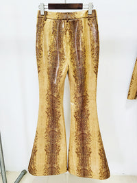 Snakeskin Leather Jacket & Flared Pants | Bold Co-Ord Set - Modestly Vogue 