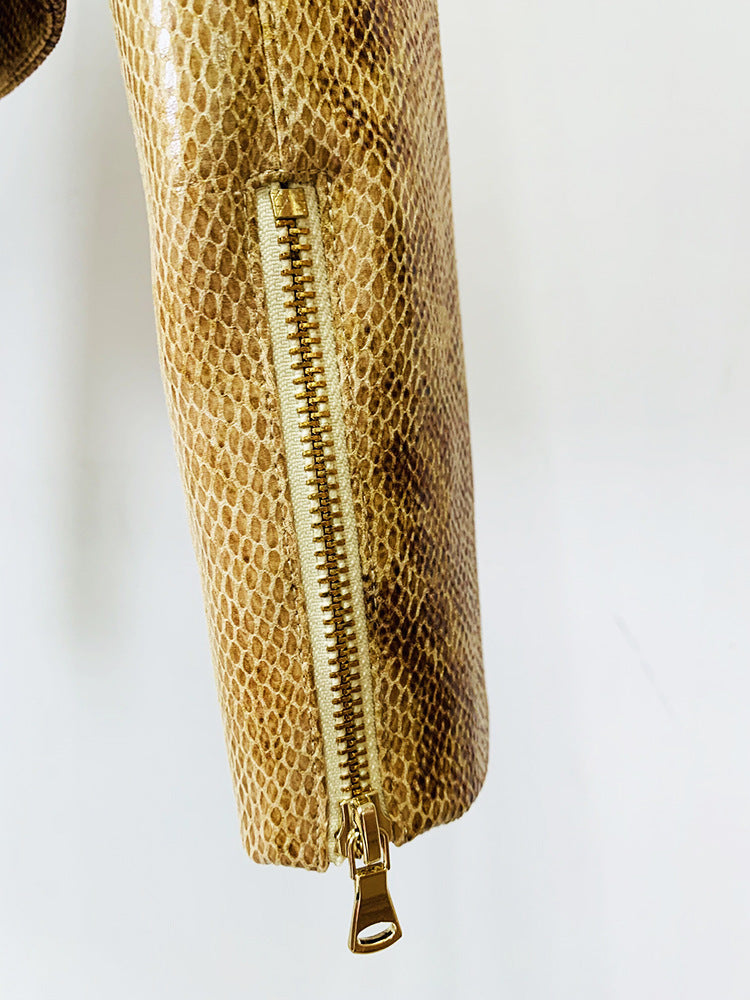 Snakeskin Leather Jacket & Flared Pants | Bold Co-Ord Set - Modestly Vogue 