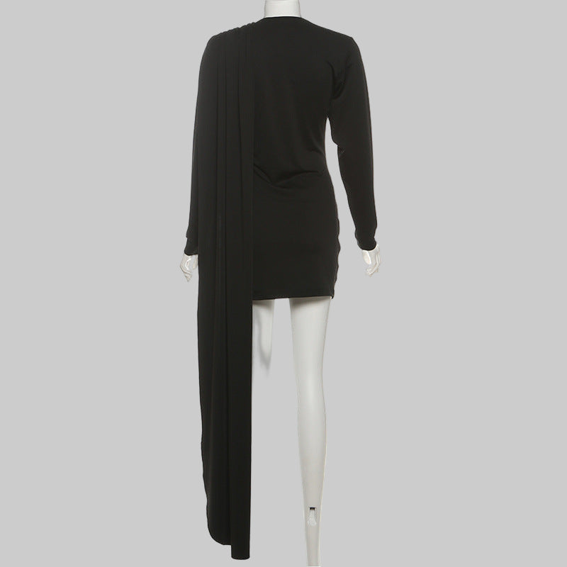 Fall Women’s Round Neck Long Sleeve Sheath Ribbon Dress