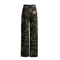 Earthtone High Street Retro Denim Camouflage Pants - Multi Pocket Workwear for Women