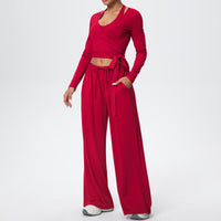 Brushed Quick Drying Yoga Suit Sling Beautiful Back Strap Long Sleeve Hammer Yoga Trousers Three Piece Set - Modestly Vogue 