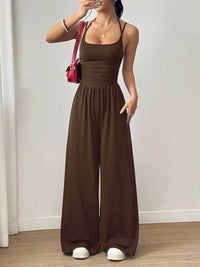 Suspender Women Casual Summer Wide Leg Loose Wrapped Chest Nipped Waist Jumpsuit - Modestly Vogue 