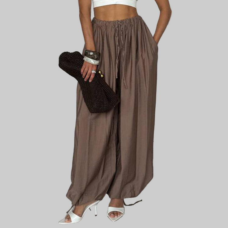 Women Clothing Autumn High Waist Loose Lace up Trousers All Matching Comfortable Casual Pants