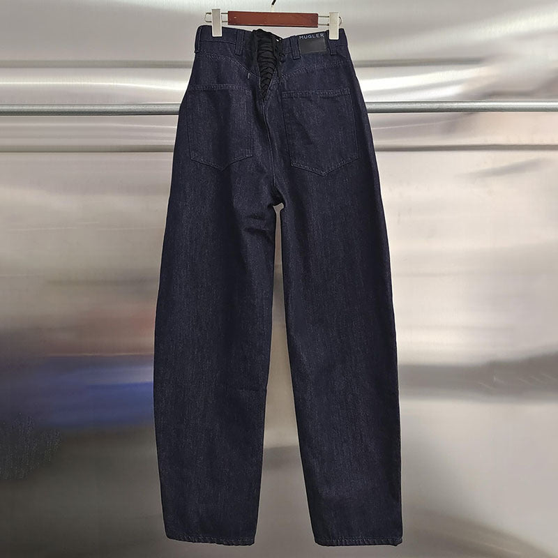 Black Denim Barrel Jeans Pants Trousers - Modestly Vogue 
